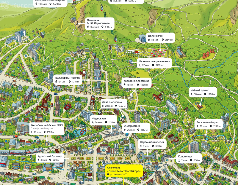 Спа-отель «Green Resort Hotel & Spa» Кисловодск на карте Спа-отель «Green Resort Hotel & Spa» Кисловодск — карта расположения